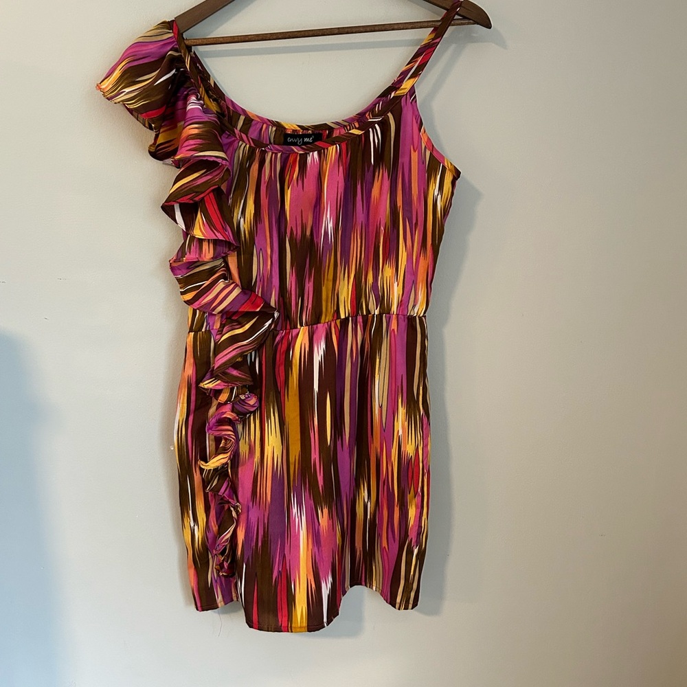 Envy Me One-Shoulder Ruffle Multicolor Dress – Size L